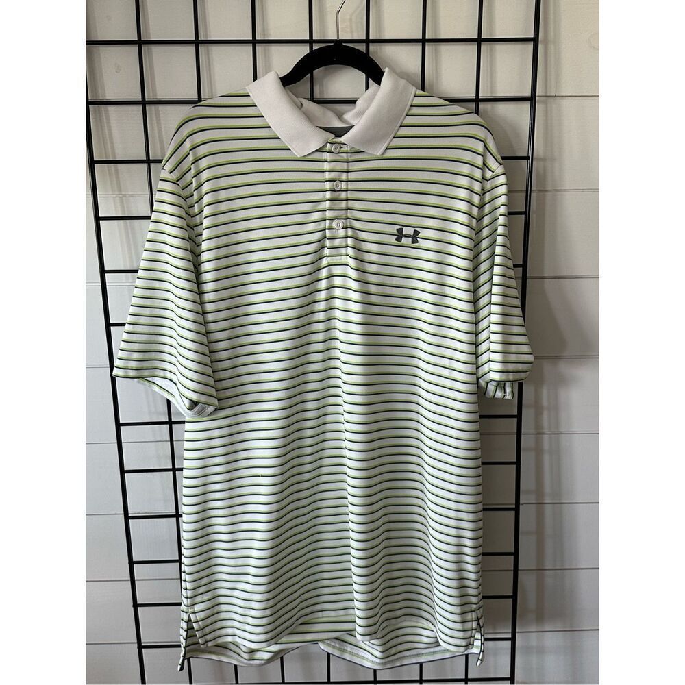 Under Armour Loose Fit Striped Polo Shirt Mens XL Heat Gear‎ Golf Tennis